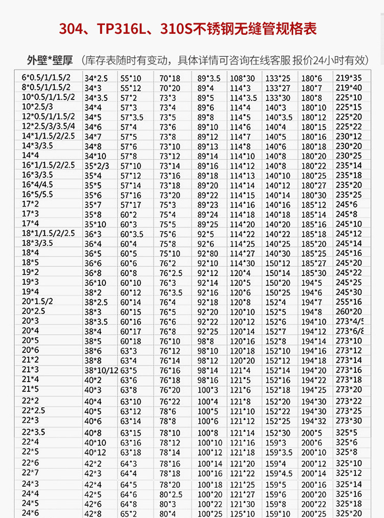 不锈钢304圆管怎么算重量