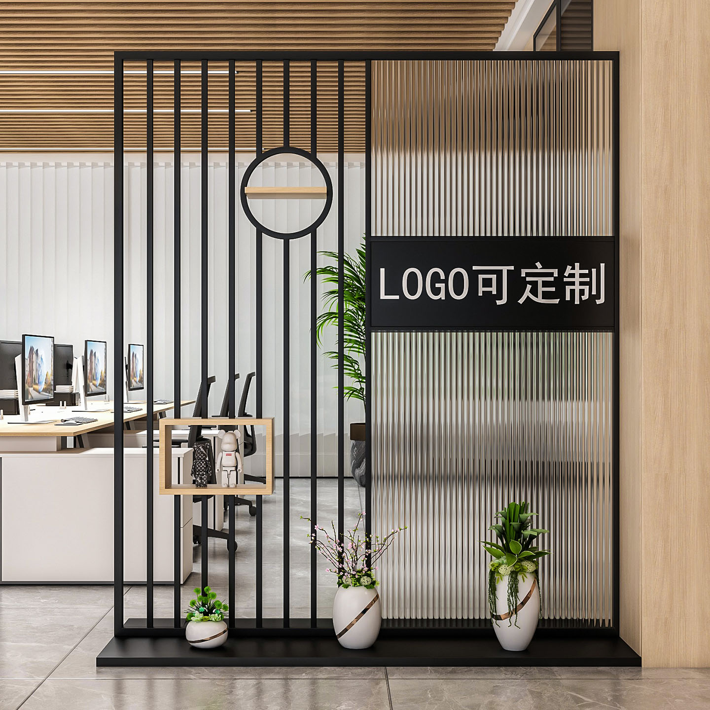 办公室入门屏风形象墙设计
