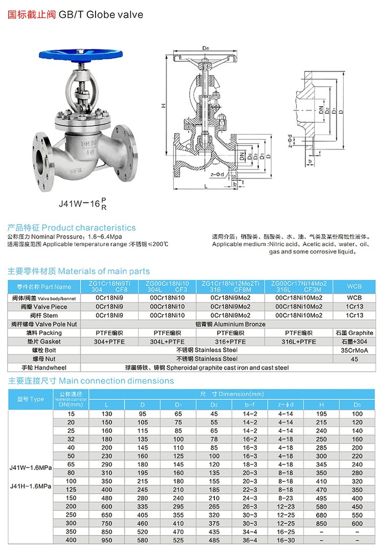不锈钢阀门规格型号尺寸