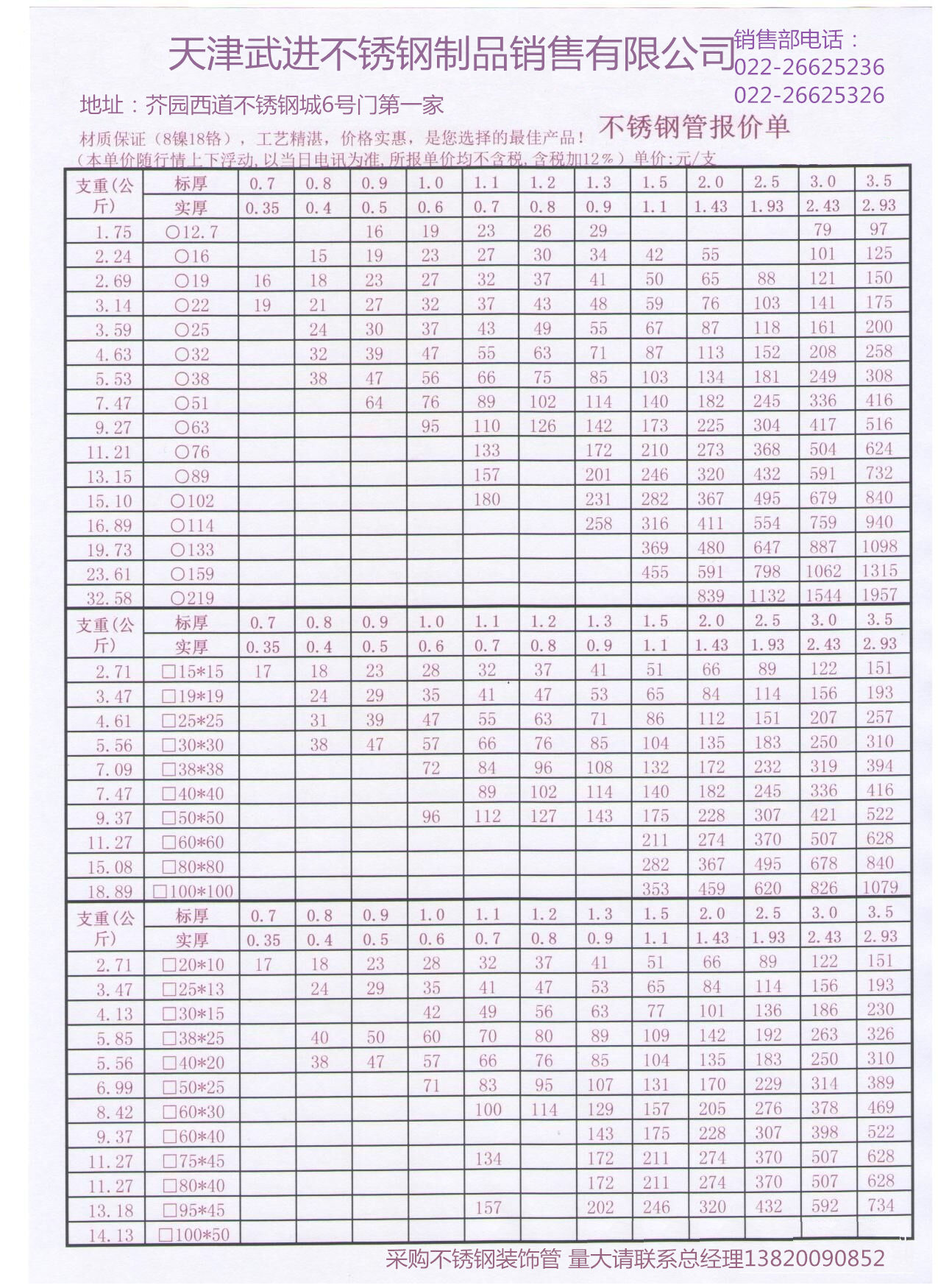 304方管一根多少米重量