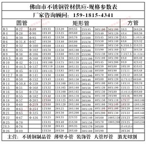 不锈钢管国标尺寸对照表